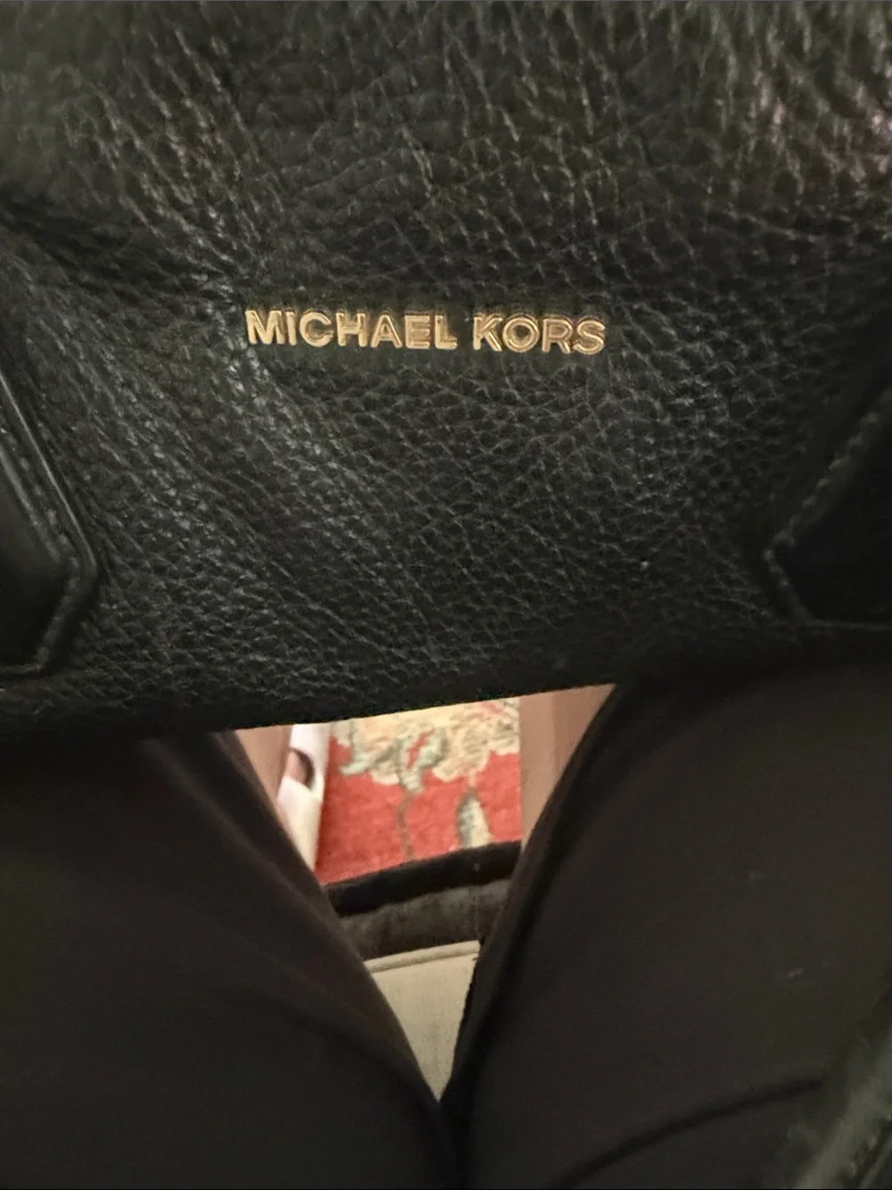 Michael Kors Black Leather Shoulder Bag with Gold Logo